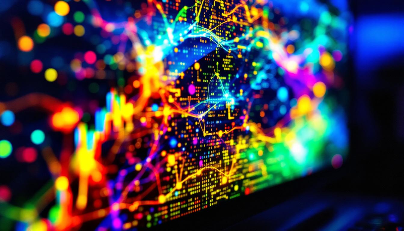 A photograph of a close-up of an led monitor displaying vibrant colors and intricate details