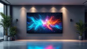 A photograph of a modern wall panel featuring an led display in a well-lit environment