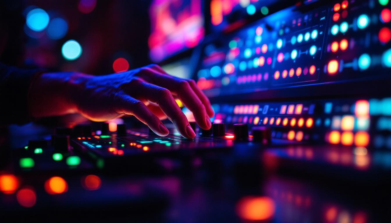 A photograph of a close-up shot of a vibrant led display in action