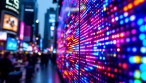 A photograph of a vibrant led display in action