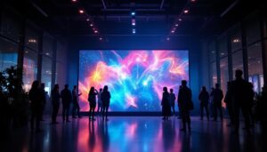 A photograph of capture a photograph of a vibrant led display in a modern setting