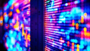 A photograph of a close-up shot of an led display screen showcasing a vibrant and detailed graphic