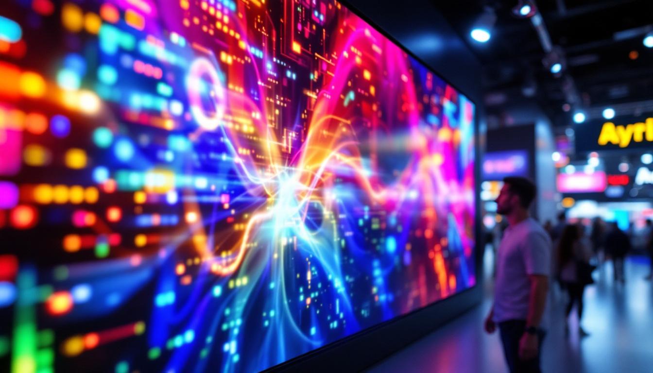 A photograph of a vibrant led display showcasing dynamic colors and visuals