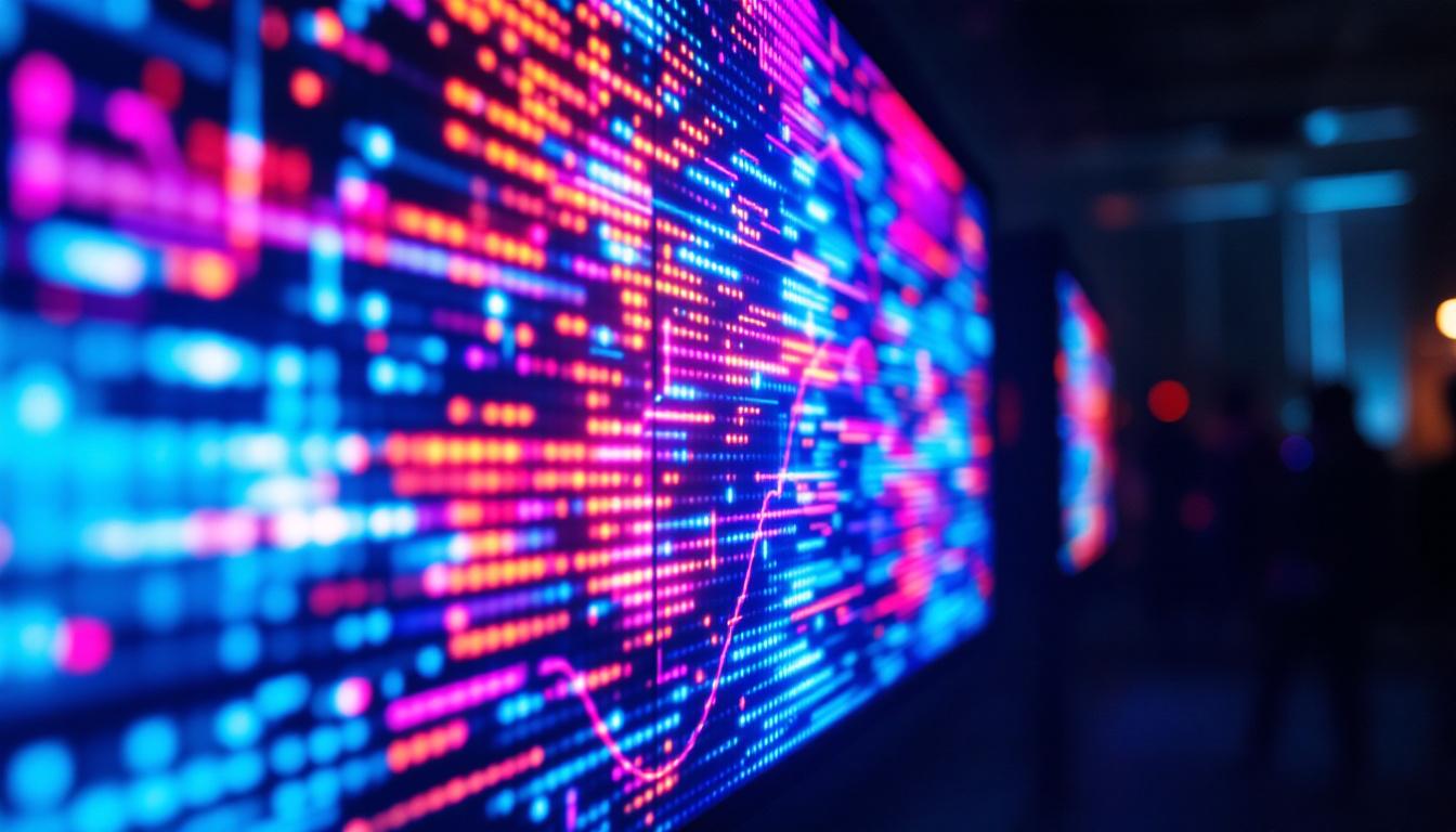 A photograph of a vibrant led display showcasing dynamic colors and visuals