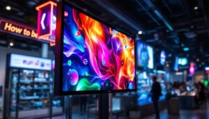 A photograph of a vibrant led digital signage display in a dynamic urban setting
