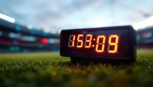 A photograph of a close-up of a pitch clicker with its led display illuminated