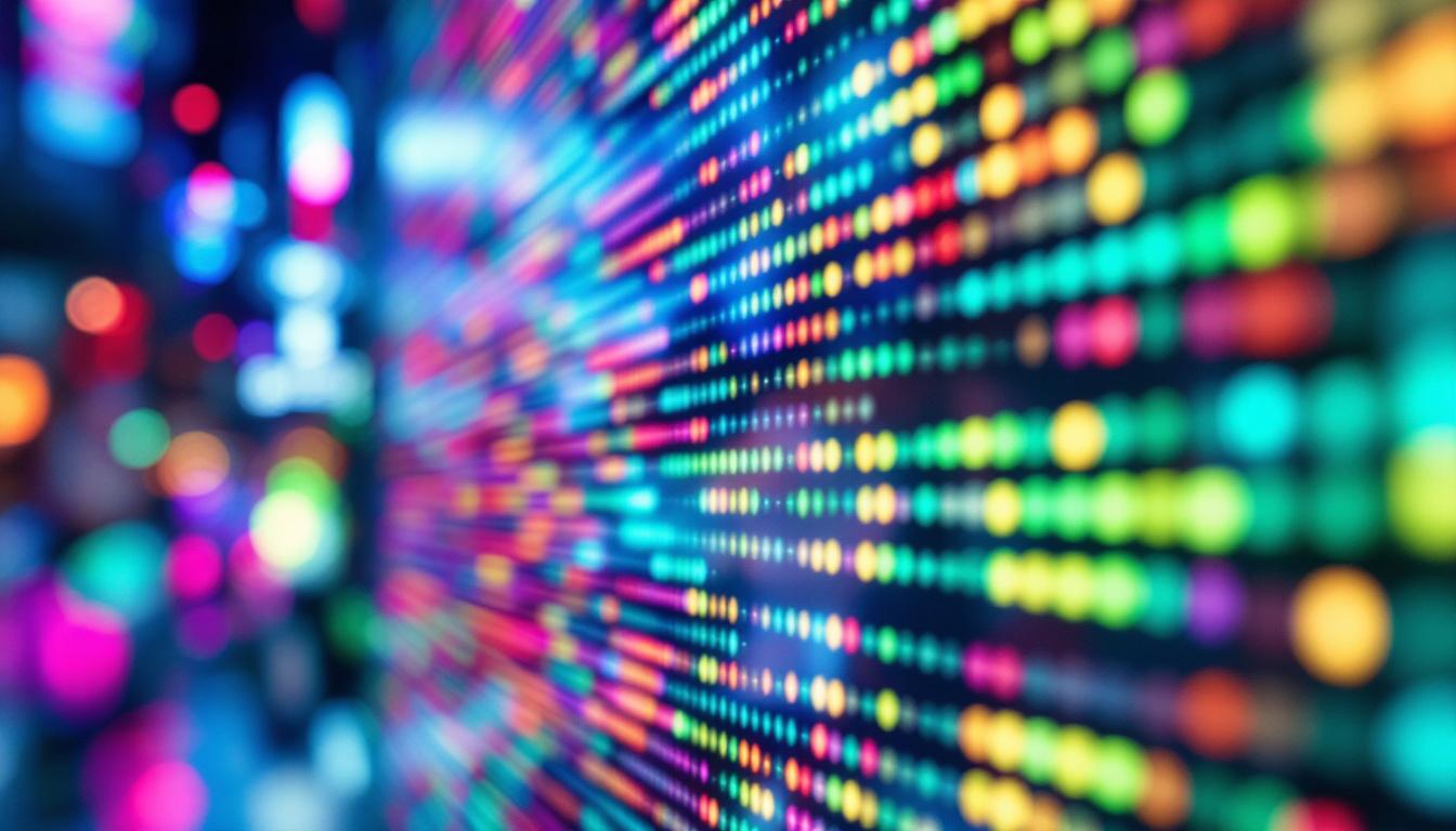 A photograph of a vibrant led display showcasing a dynamic array of colors and patterns