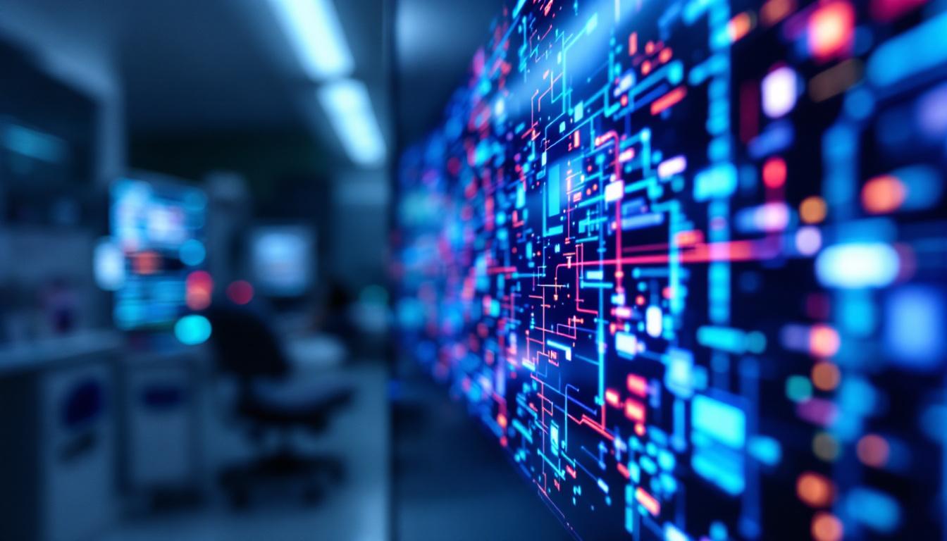 A photograph of a close-up shot of a vibrant led display in a medical setting