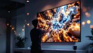 A photograph of capture a photograph of a 110-inch led display in a well-lit environment