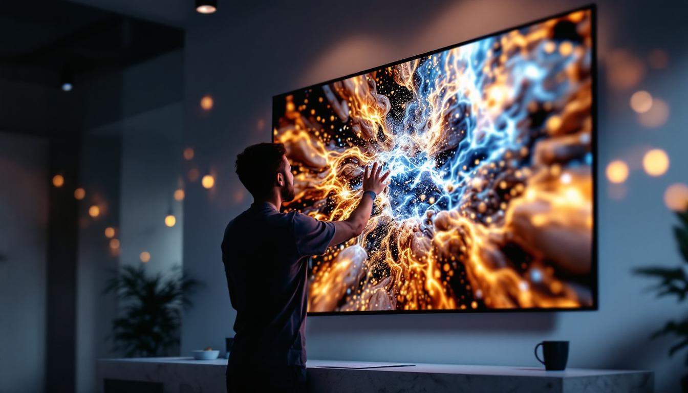 A photograph of capture a photograph of a 110-inch led display in a well-lit environment
