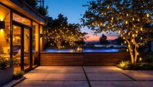 A photograph of a beautifully illuminated outdoor space featuring vibrant led permanent lights