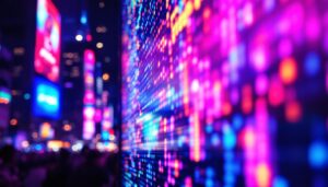 A photograph of a vibrant led display in action