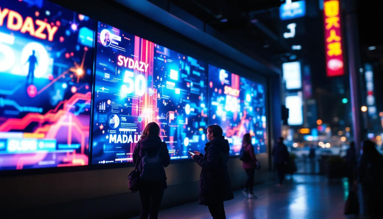 A photograph of a vibrant led display in an urban setting