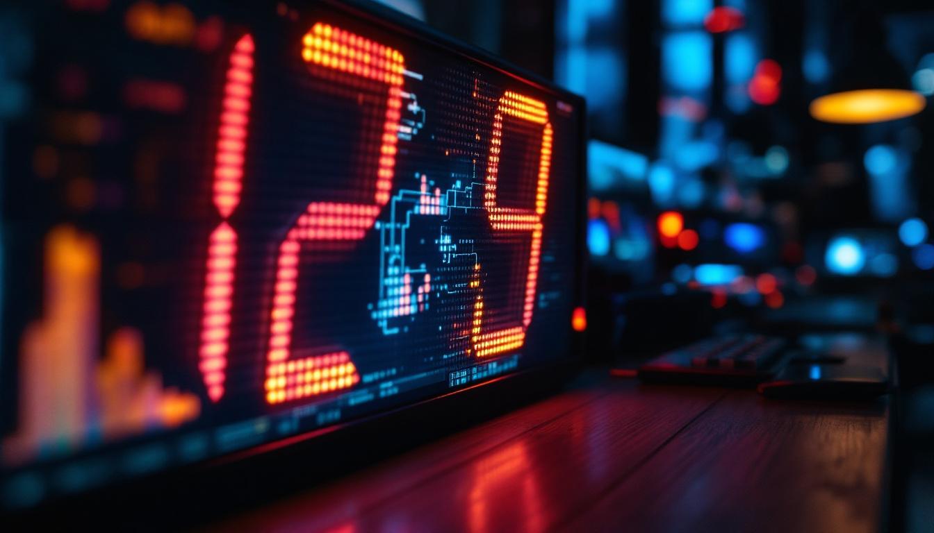 A photograph of a vibrant led display showcasing the numbers 12 and 9 prominently