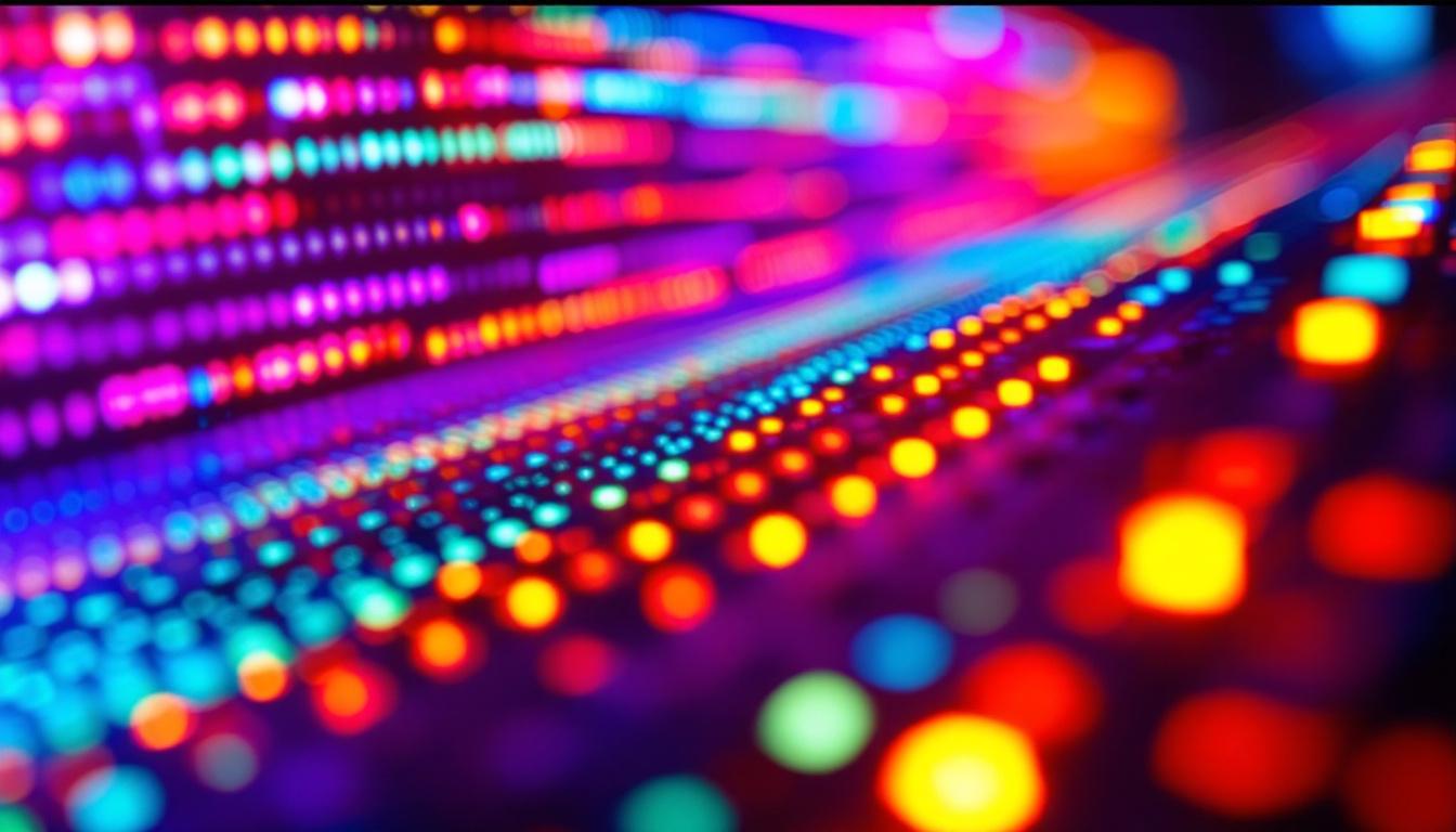 A photograph of a close-up shot of a vibrant led display in action