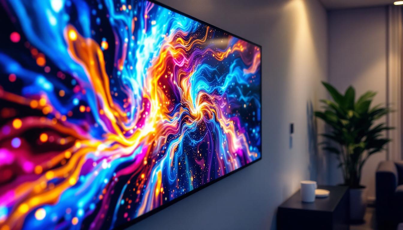 A photograph of a vibrant 65-inch led video wall display in use