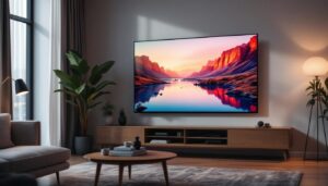 A photograph of a sleek 24-inch flat panel led tv displaying vibrant colors and sharp images