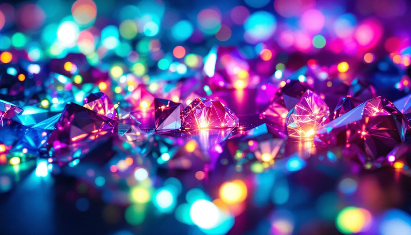 A photograph of a vibrant led display showcasing intricate crystal patterns and colors