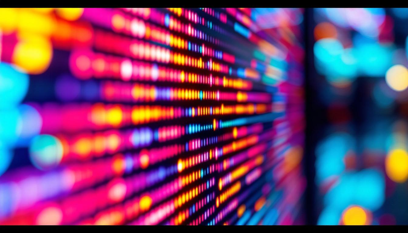 A photograph of a close-up shot of a vibrant led display in action