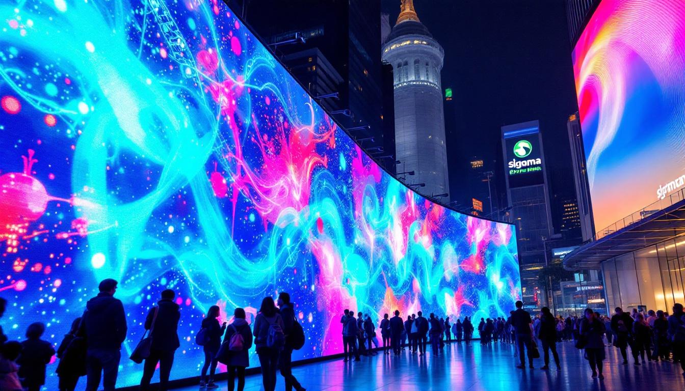 A photograph of a vibrant led display in an urban setting