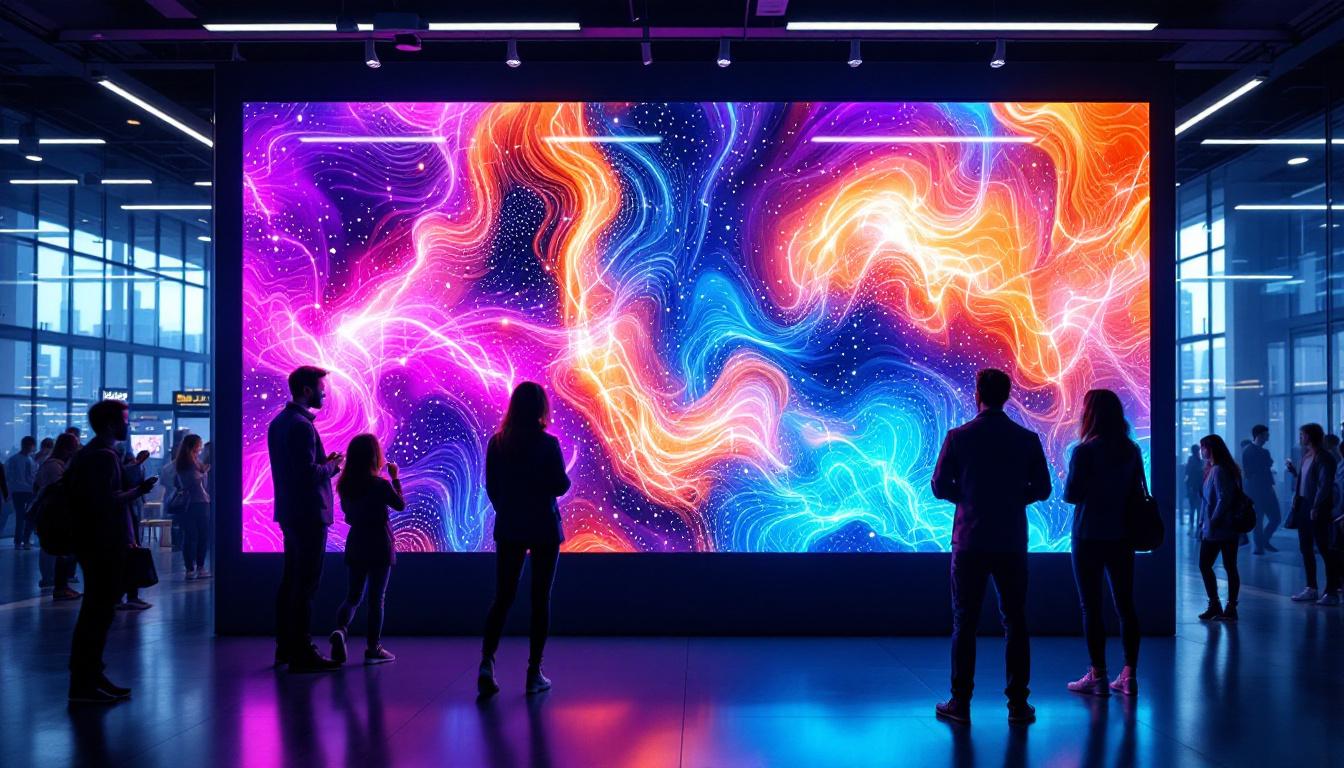 A photograph of capture a photograph of a vibrant led display in a modern setting