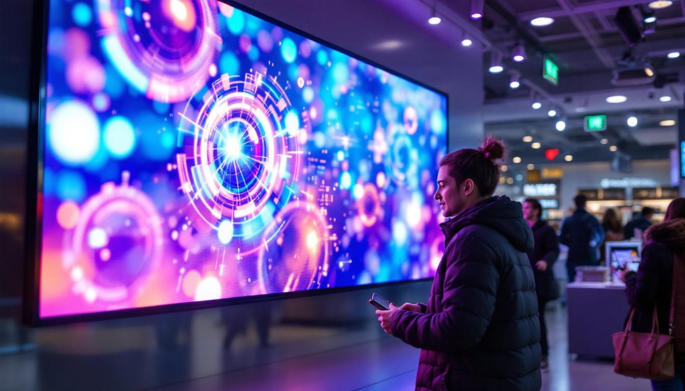 A photograph of a vibrant led display showcasing dynamic product signage in a retail environment