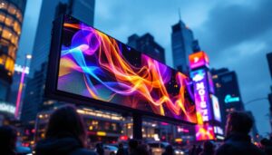 A photograph of capture a photograph of a vibrant outdoor led display in action