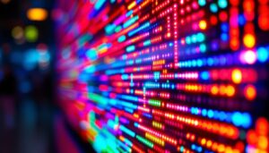 A photograph of a vibrant led display in action