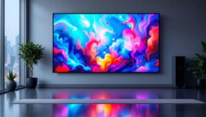 A photograph of a large lcd panel displaying vibrant