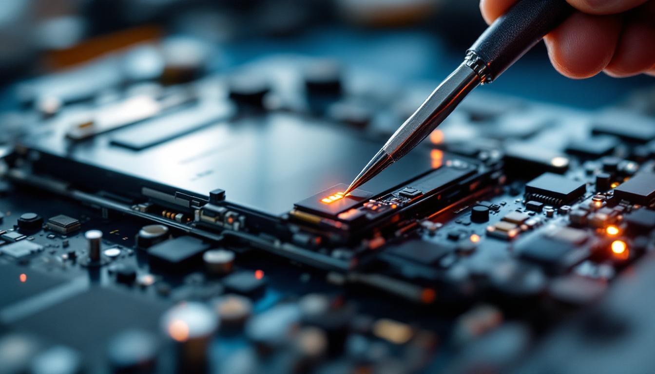 A photograph of a close-up shot of a technician skillfully replacing an lcd screen with an led display