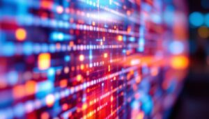 A photograph of a close-up of a vibrant led display in use