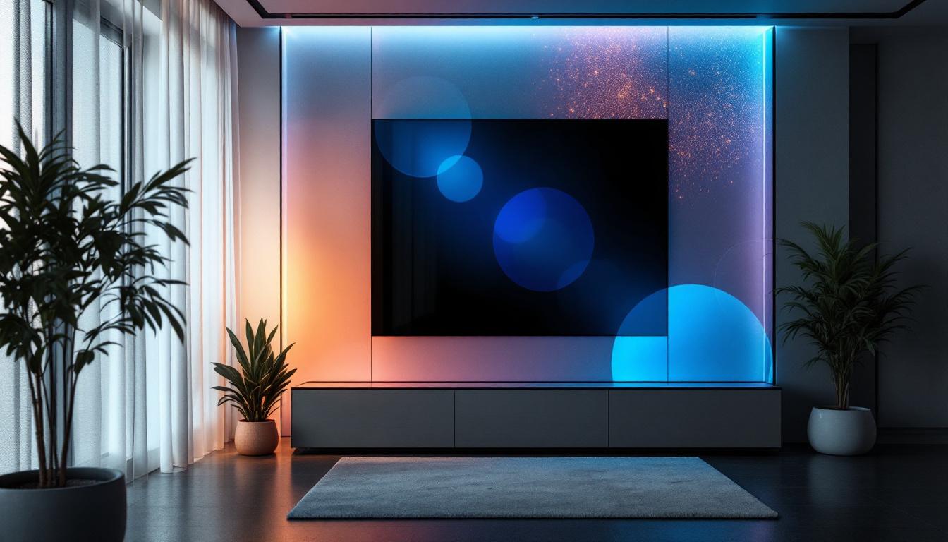 A photograph of a modern interior space featuring a stylish led display privacy screen