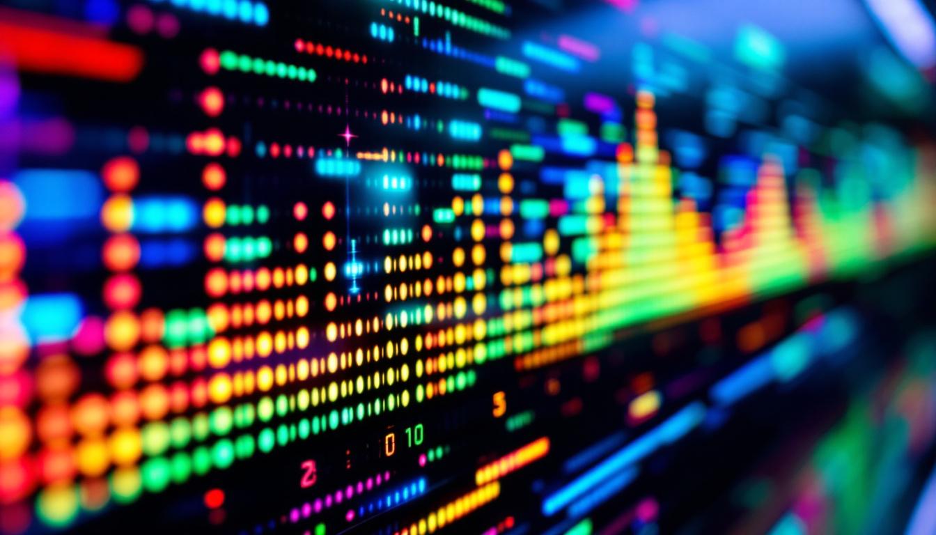 A photograph of a close-up shot of an led display showcasing vibrant audio pitch visualizations