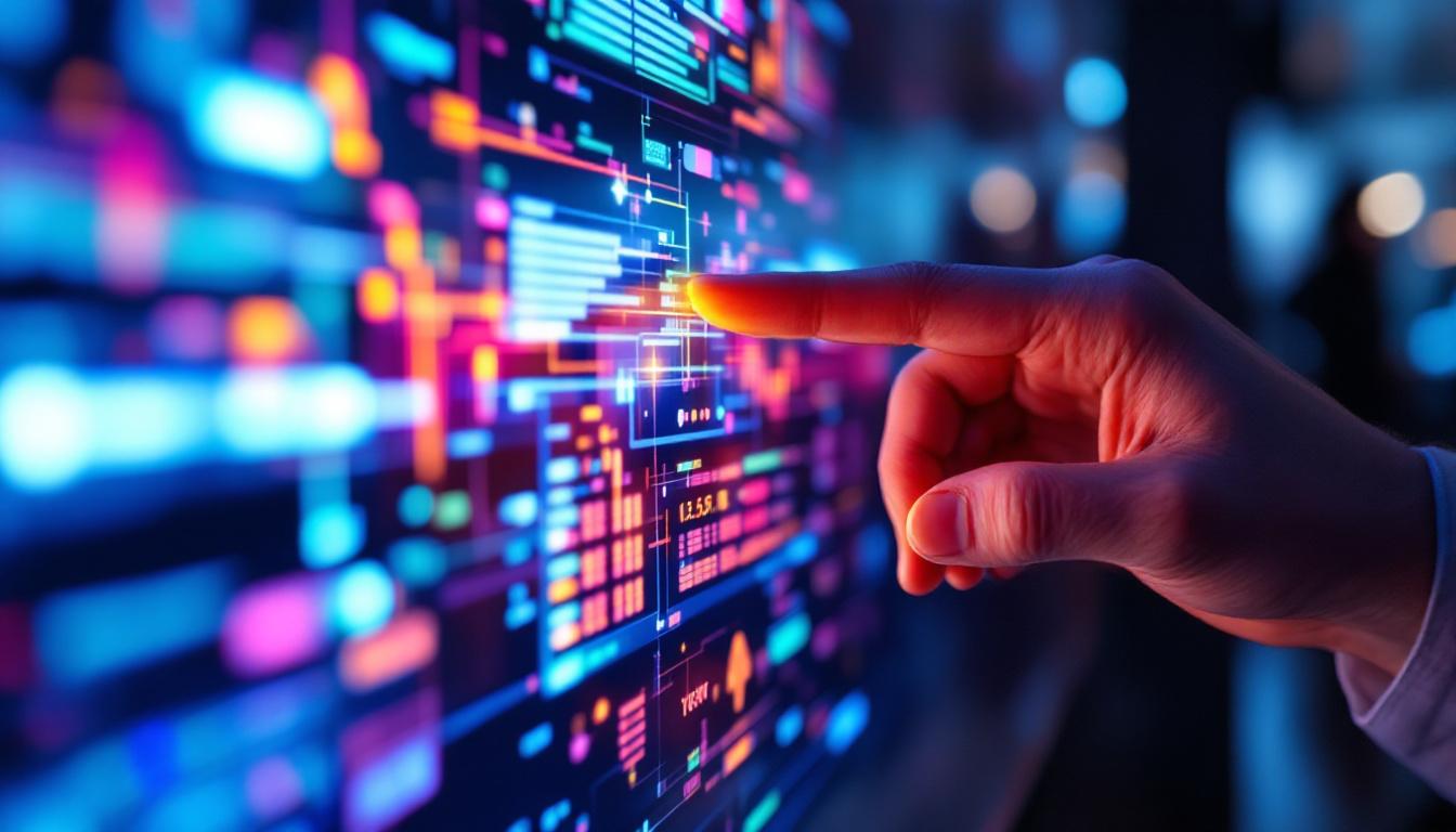 A photograph of a close-up shot of a touch screen led display in action