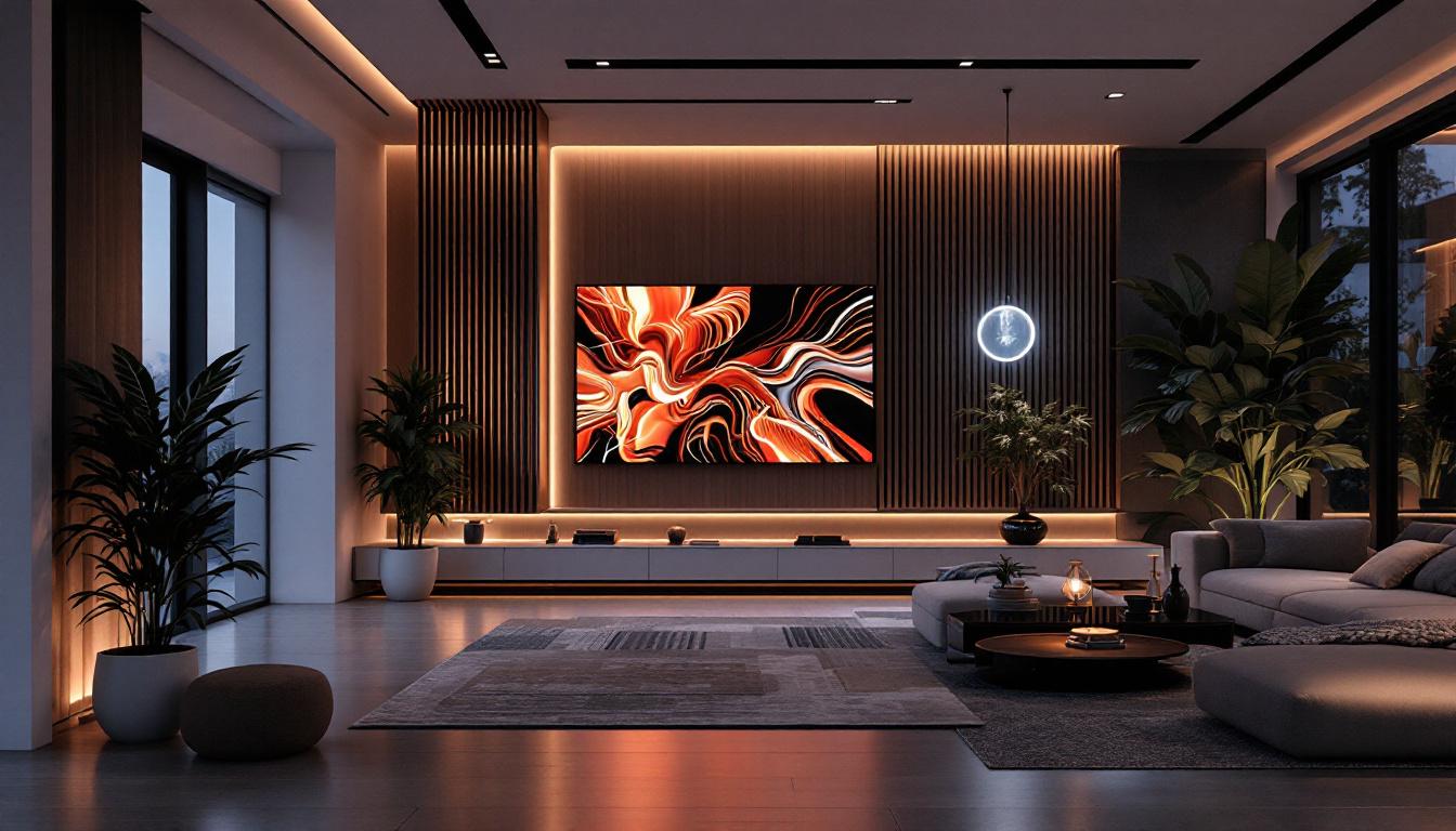 A photograph of capture a photograph of a modern residential interior featuring an led display