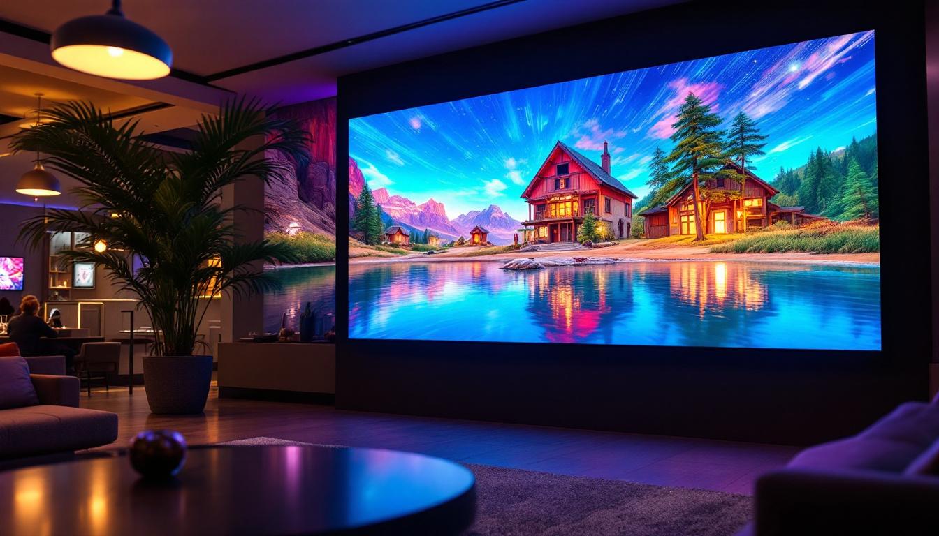 A photograph of a vibrant lg video wall panel in an engaging setting