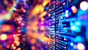 A photograph of a close-up shot of an led display showcasing vibrant colors and dynamic visuals