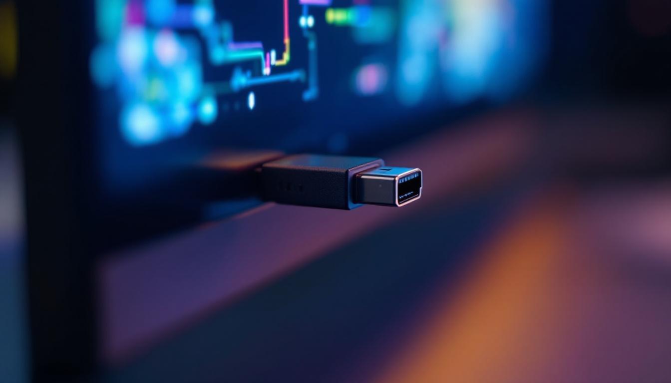 A photograph of a close-up view of a displayport connection on a led display