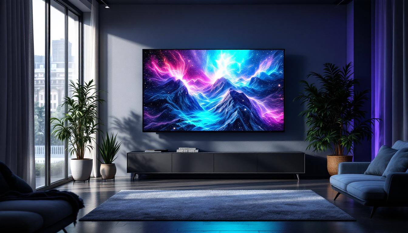 A photograph of a vibrant led display in a media room setting