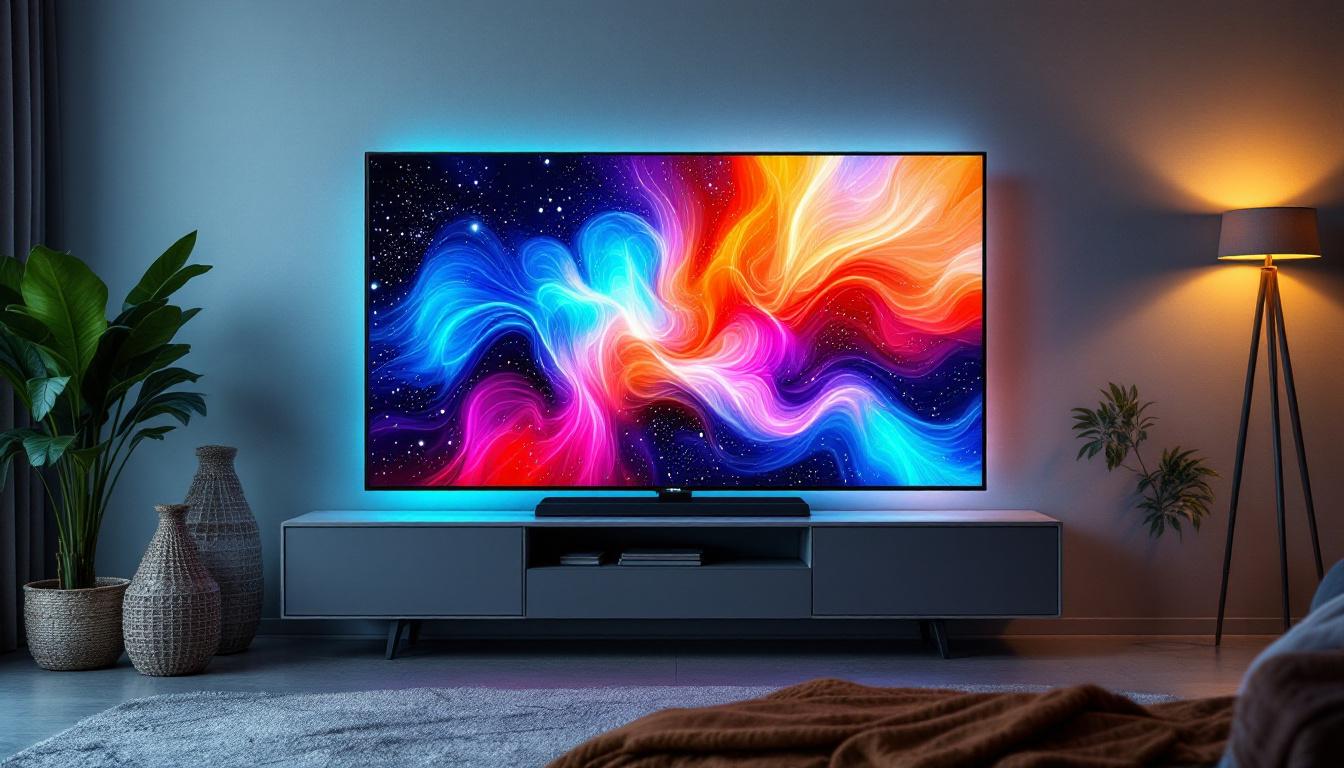 A photograph of capture a photograph of a modern led display unit showcasing vibrant colors and sharp images