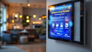 A photograph of capture a photograph of a vibrant led display showcasing information about assisted living services in hillsboro