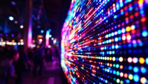 A photograph of a vibrant led display in action