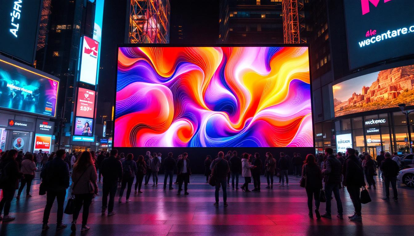 A photograph of a vibrant led display in an urban setting