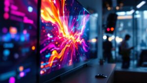A photograph of a vibrant 4k lcd led display showcasing a dynamic