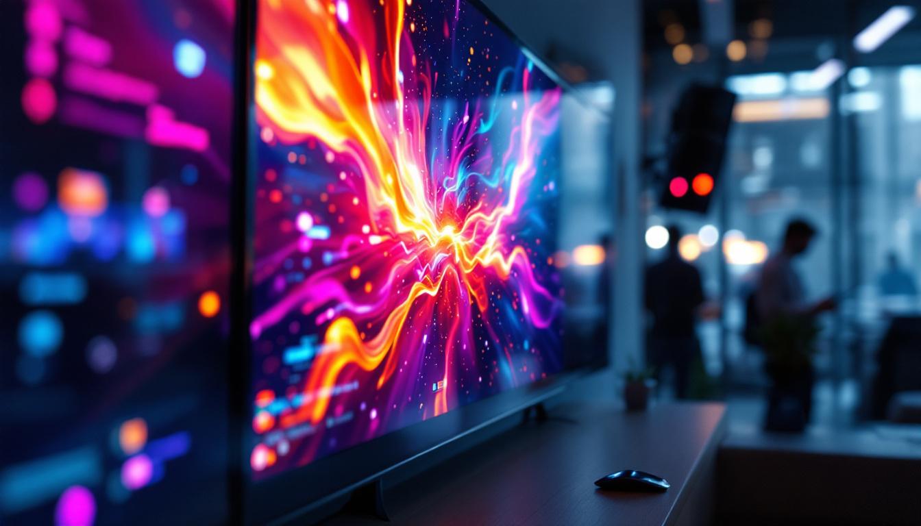 A photograph of a vibrant 4k lcd led display showcasing a dynamic