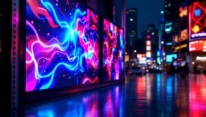 A photograph of a large led display showcasing vibrant visuals