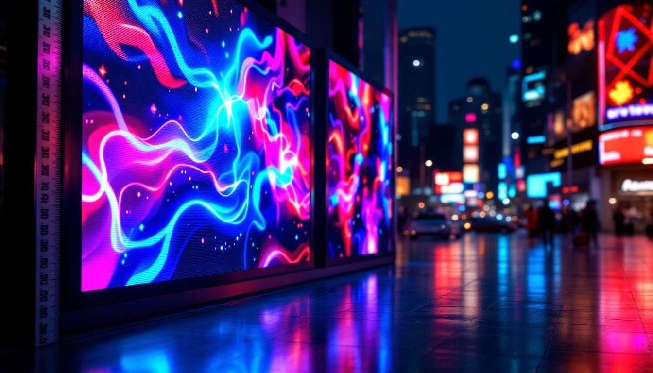 A photograph of a large led display showcasing vibrant visuals
