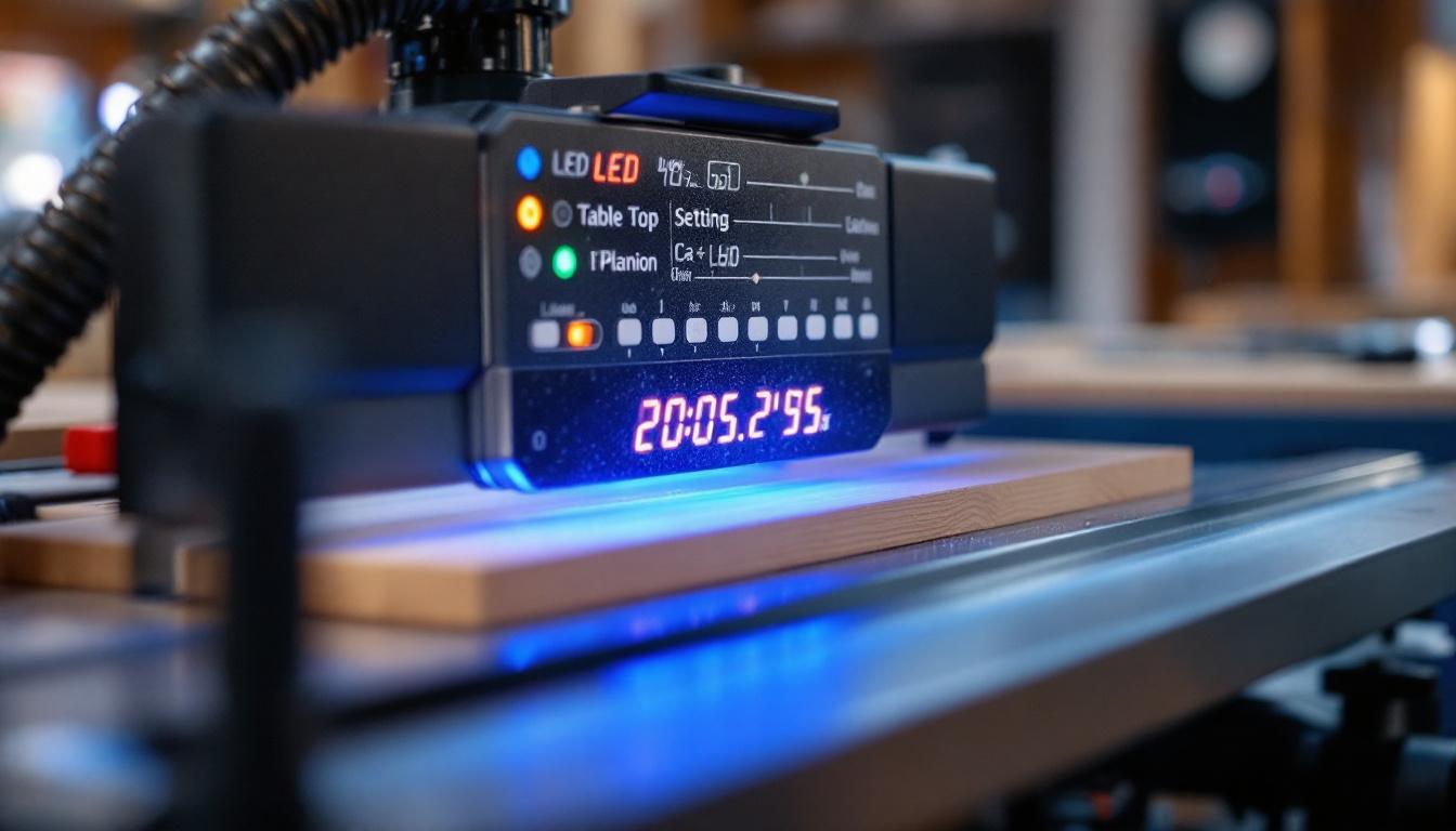 A photograph of capture a photograph of a table top planer in action