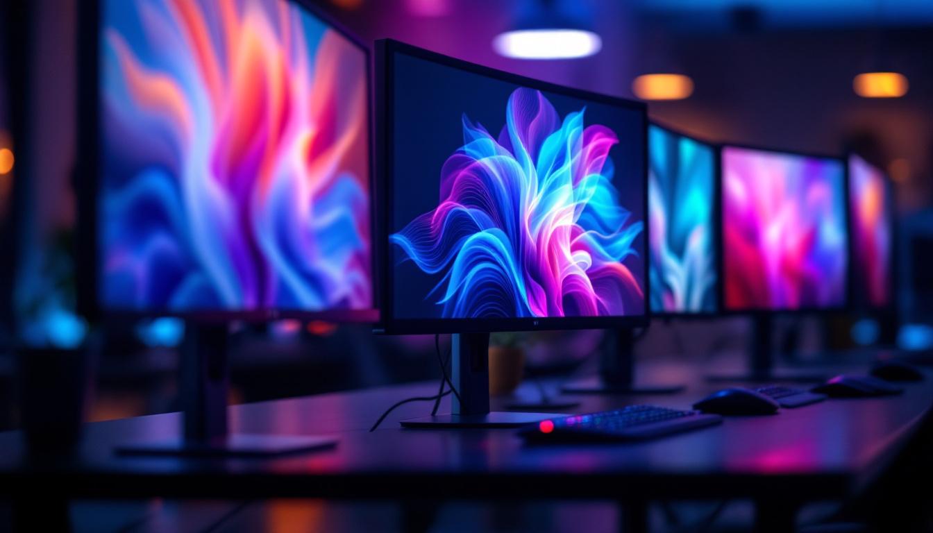 A photograph of a diverse array of led monitors displaying various common resolutions side by side