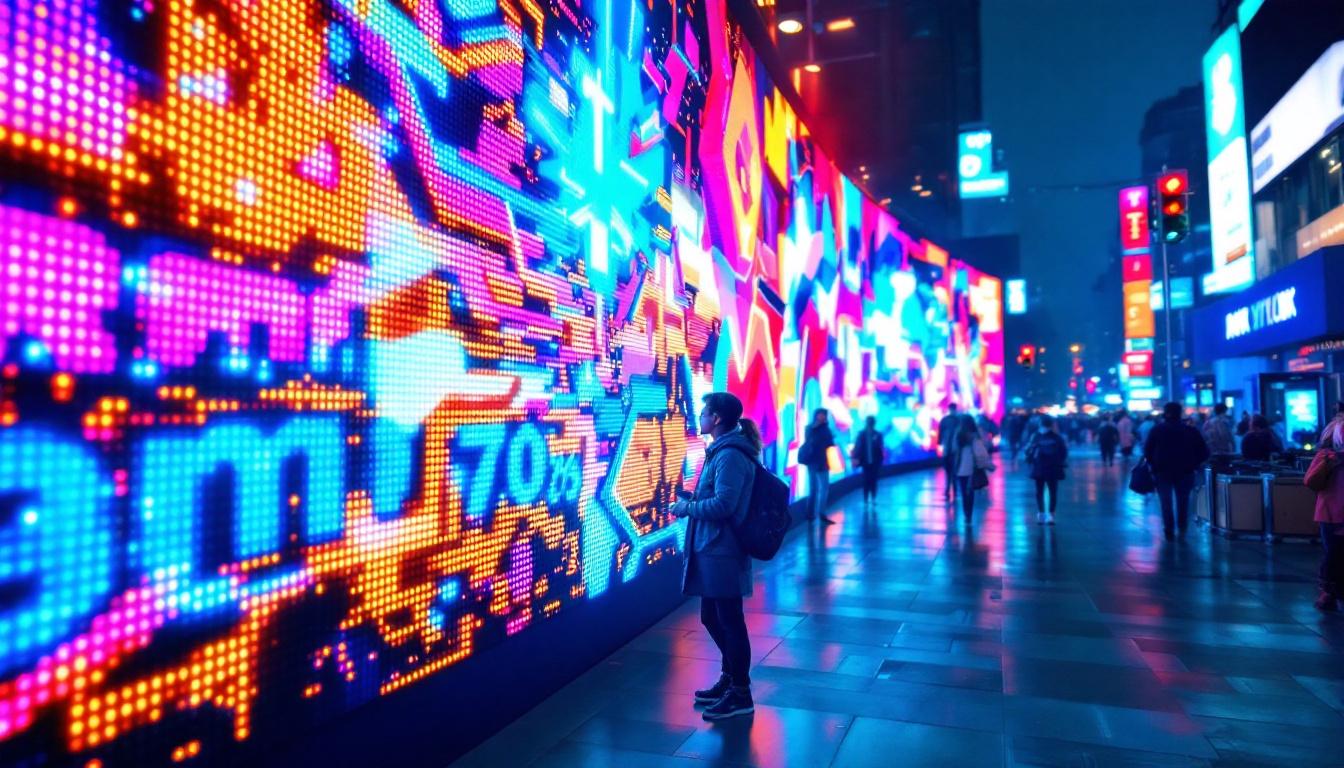 A photograph of a vibrant led display in an urban setting